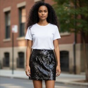 Cute Tipsy Elves Black Sequin Skirt Large - NWT